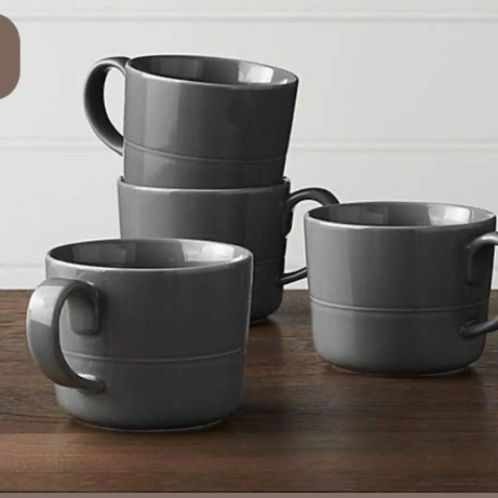 Crate & barrel Aaron Probyn set of 4 mugs gray‎ ceramic